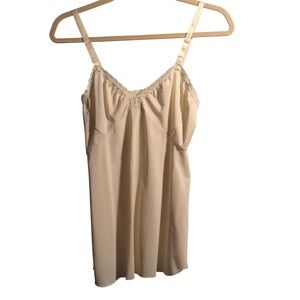 VTG 60s Shadowline Cream Lace Trim Babydoll Camisole Slip Top 34 USA Coquette